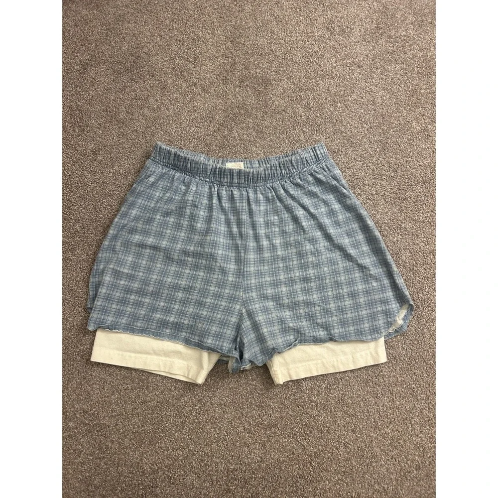 The Body Co Plaid Layered Shorts Womens Large Blue Excellent Lettuce Edge Pajama